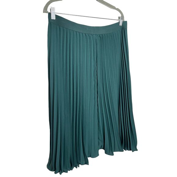 Kate Kasin Pleated Midi Swing Skirt Dark Green Elastic Waist Lined Women's 2XL - Picture 3 of 11